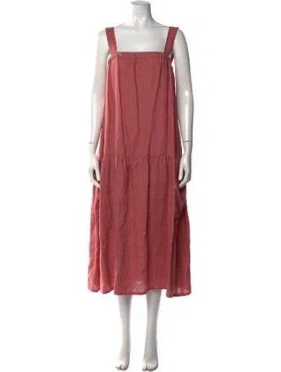 Pre-owned Suzie Kondi Linen Midi Length Dress In Red