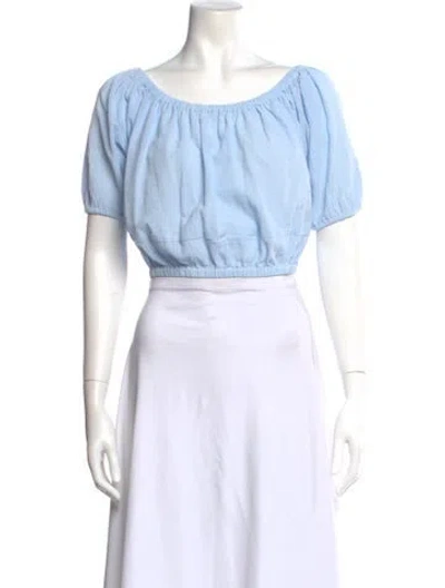 Pre-owned Suzie Kondi Linen Off-the-shoulder Crop Top In Multi