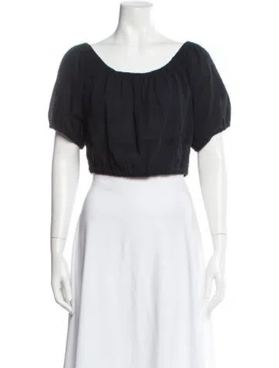 Pre-owned Suzie Kondi Linen Scoop Neck Crop Top In Black
