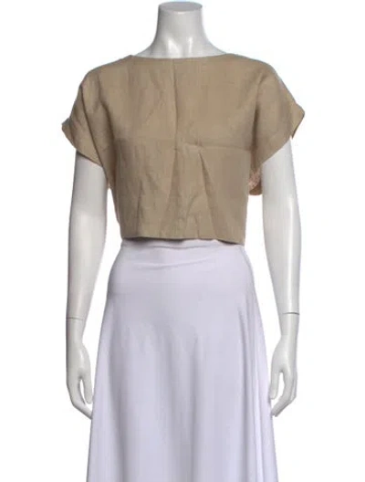 Pre-owned Suzie Kondi Linen Scoop Neck Crop Top In Neutral