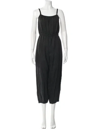 Pre-owned Suzie Kondi Linen Scoop Neck Jumpsuit In Black