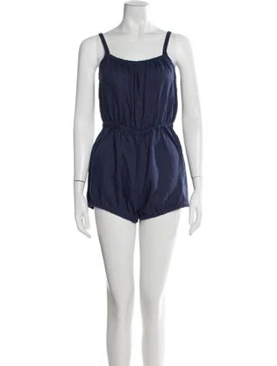 Pre-owned Suzie Kondi Linen Scoop Neck Romper In Blue