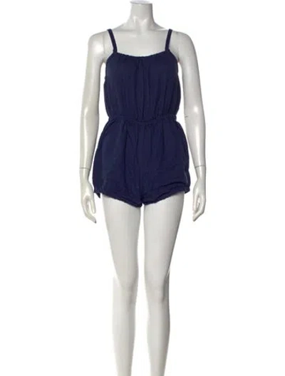 Pre-owned Suzie Kondi Linen Scoop Neck Romper In Blue