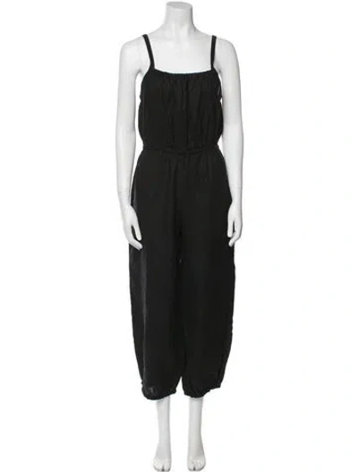 Pre-owned Suzie Kondi Linen Square Neckline Jumpsuit In Black