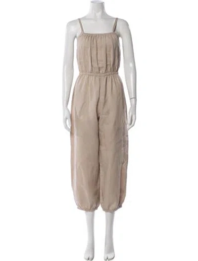 Pre-owned Suzie Kondi Linen Square Neckline Jumpsuit In Neutrals