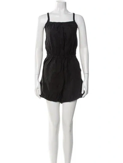 Pre-owned Suzie Kondi Linen Square Neckline Romper In Black