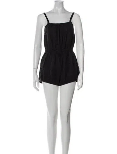Pre-owned Suzie Kondi Linen Square Neckline Romper In Black