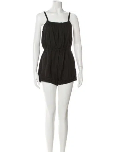 Pre-owned Suzie Kondi Linen Square Neckline Romper In Black