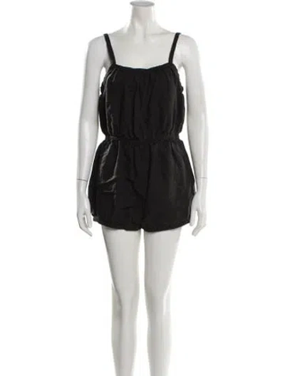 Pre-owned Suzie Kondi Linen Square Neckline Romper In Black