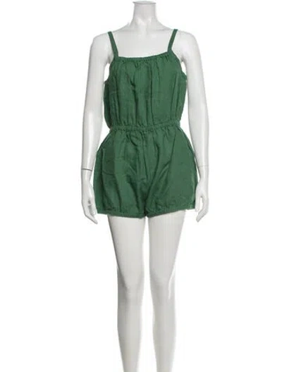 Pre-owned Suzie Kondi Linen Square Neckline Romper In Black