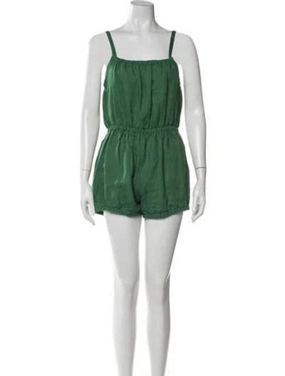 Pre-owned Suzie Kondi Linen Square Neckline Romper In Black