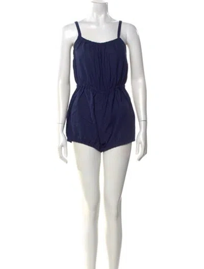 Pre-owned Suzie Kondi Linen Square Neckline Romper In Blue