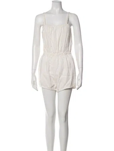 Pre-owned Suzie Kondi Linen Square Neckline Romper In Neutral