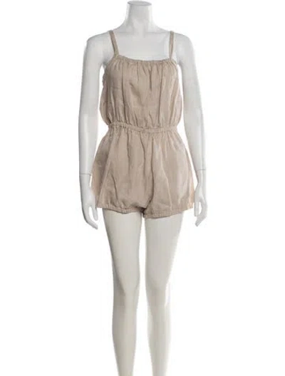 Pre-owned Suzie Kondi Linen Square Neckline Romper In Neutrals