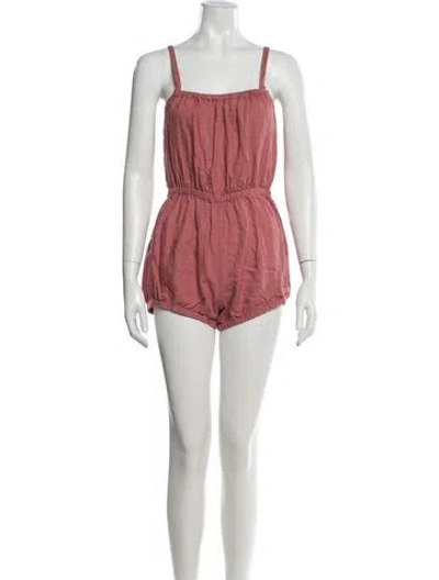 Pre-owned Suzie Kondi Linen Square Neckline Romper In Red
