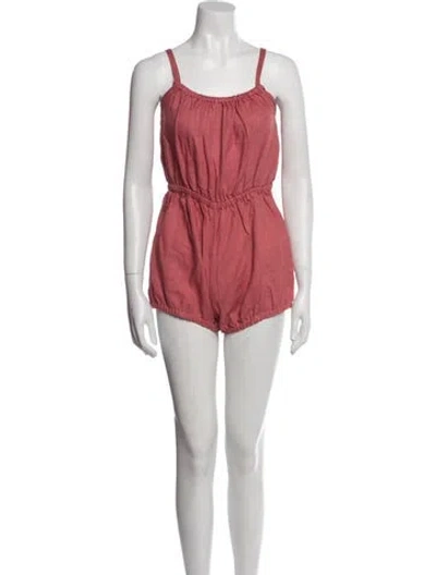 Pre-owned Suzie Kondi Linen Square Neckline Romper W/ Tags In Red