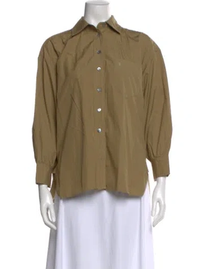 Pre-owned Suzie Kondi Long Sleeve Button-up Top In Green