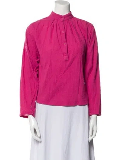 Pre-owned Suzie Kondi Mock Neck Long Sleeve Blouse In Pink