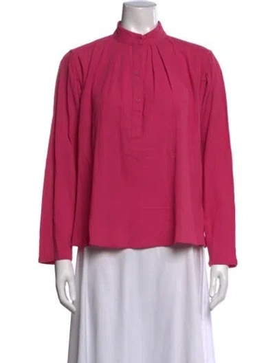 Pre-owned Suzie Kondi Mock Neck Long Sleeve Blouse In Pink