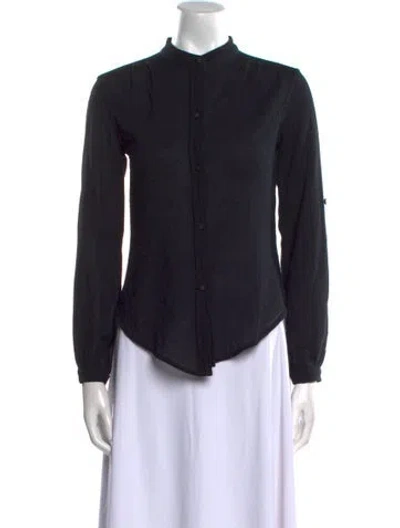 Pre-owned Suzie Kondi Mock Neck Long Sleeve Button-up Top In Black