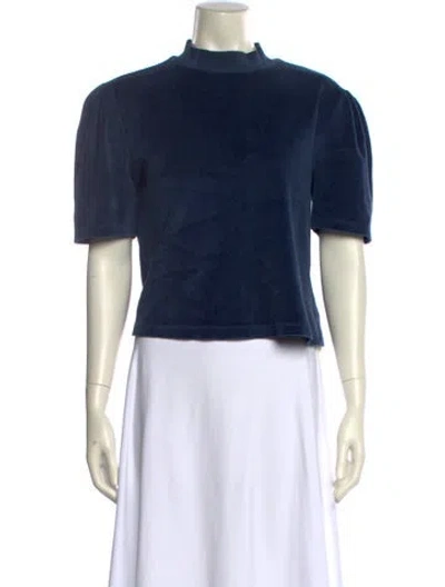 Pre-owned Suzie Kondi Mock Neck Short Sleeve Crop Top In Blue