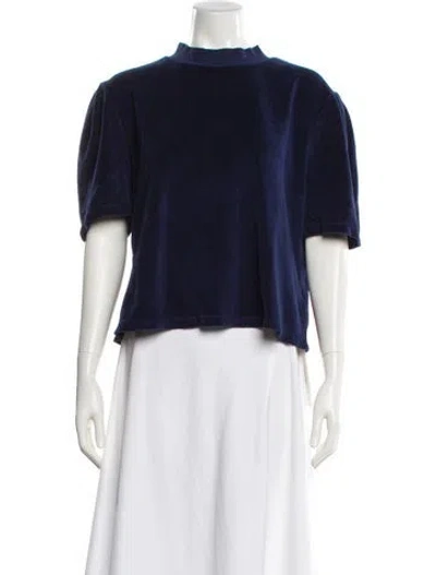 Pre-owned Suzie Kondi Mock Neck Short Sleeve Top In Blue