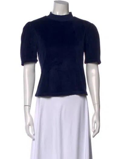 Pre-owned Suzie Kondi Mock Neck Short Sleeve Top In Blue