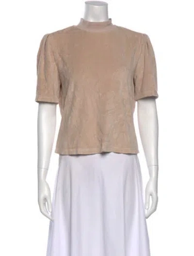 Pre-owned Suzie Kondi Mock Neck Short Sleeve Top In Neutral