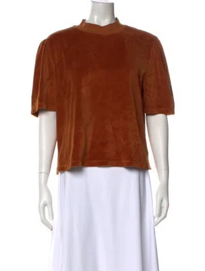 Pre-owned Suzie Kondi Mock Neck Short Sleeve Top W/ Tags In Orange