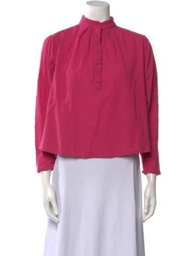 Pre-owned Suzie Kondi Mock Neck Three-quarter Sleeve Blouse In Pink