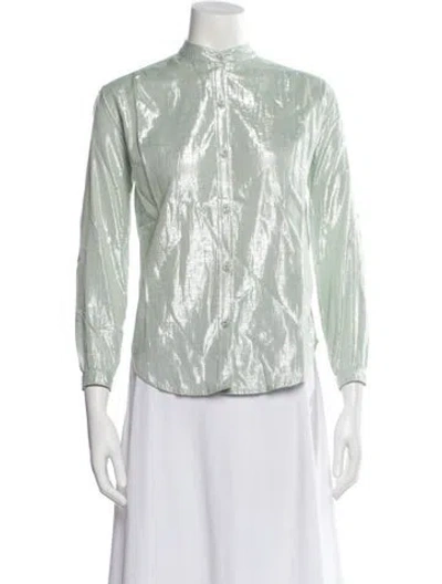 Pre-owned Suzie Kondi Mock Neck Three-quarter Sleeve Button-up Top W/ Tags