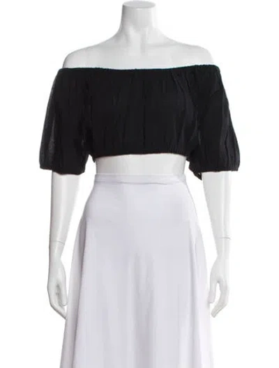 Pre-owned Suzie Kondi Off-the-shoulder Short Sleeve Crop Top In Black