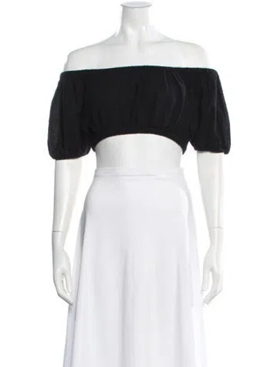 Pre-owned Suzie Kondi Off-the-shoulder Short Sleeve Crop Top In Black