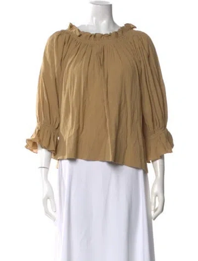 Pre-owned Suzie Kondi Off-the-shoulder Three-quarter Sleeve Blouse In Neutral