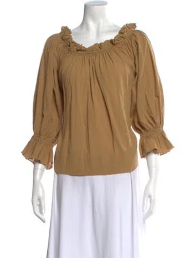 Pre-owned Suzie Kondi Off-the-shoulder Three-quarter Sleeve Blouse In Neutral
