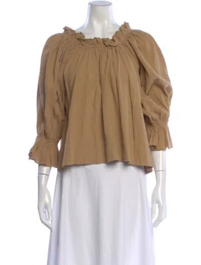 Pre-owned Suzie Kondi Off-the-shoulder Three-quarter Sleeve Blouse In Neutral