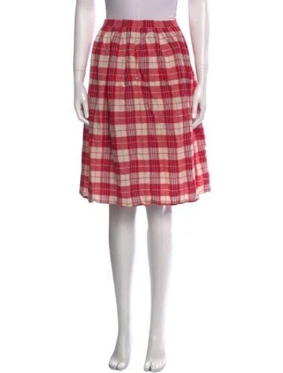 Pre-owned Suzie Kondi Plaid Print Knee-length Skirt In Red