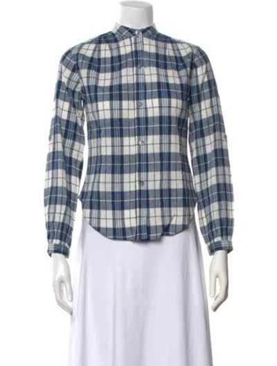 Pre-owned Suzie Kondi Plaid Print Long Sleeve Top W/ Tags In Blue