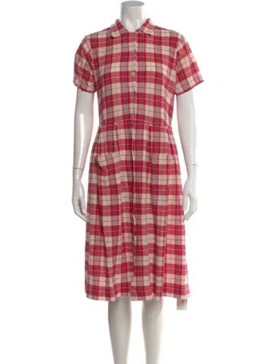 Pre-owned Suzie Kondi Plaid Print Midi Length Dress In Red