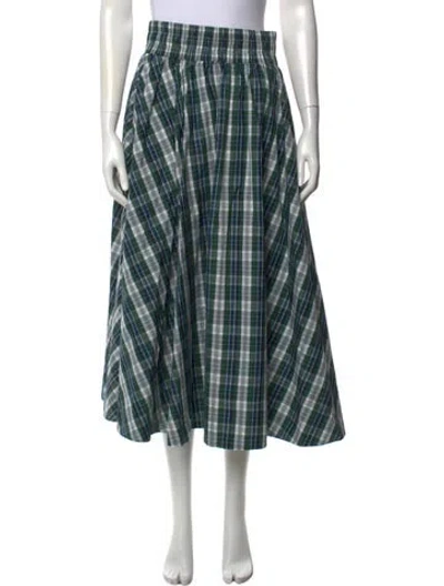 Pre-owned Suzie Kondi Plaid Print Midi Length Skirt In Green