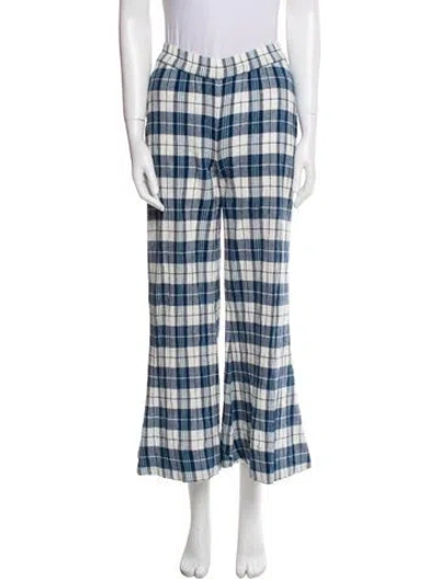 Pre-owned Suzie Kondi Plaid Print Sweatpants In Blue/white