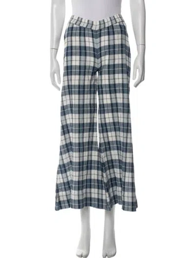 Pre-owned Suzie Kondi Plaid Print Wide Leg Pants In Multi