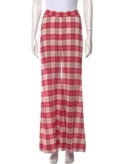 Pre-owned Suzie Kondi Plaid Print Wide Leg Pants In Red