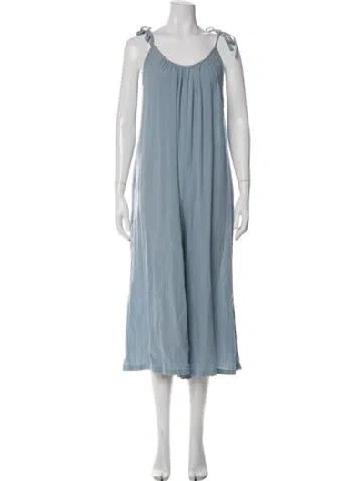 Pre-owned Suzie Kondi Pleated Accents Pantsuit In Blue