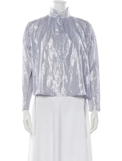 Pre-owned Suzie Kondi Printed Long Sleeve Blouse In White