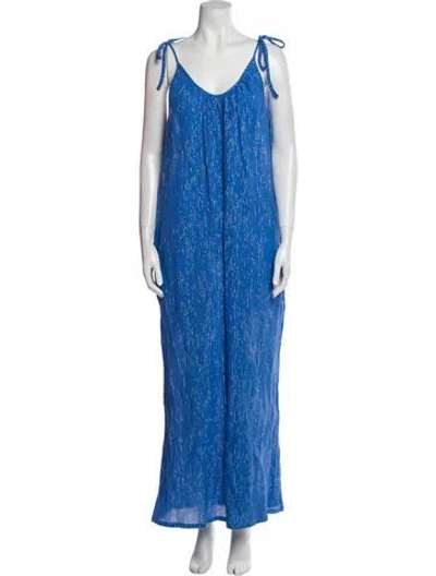 Pre-owned Suzie Kondi Printed Scoop Neck Jumpsuit In Blue