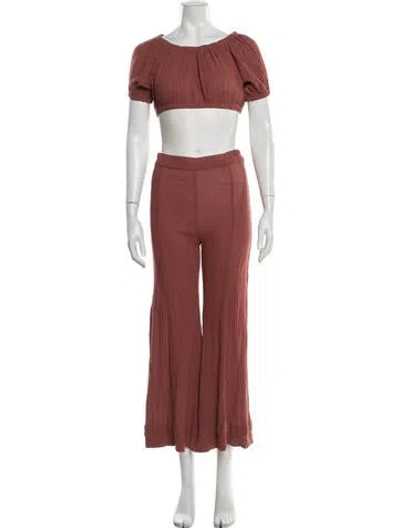 Pre-owned Suzie Kondi Ruffle Embellishment Pant Set In Brown