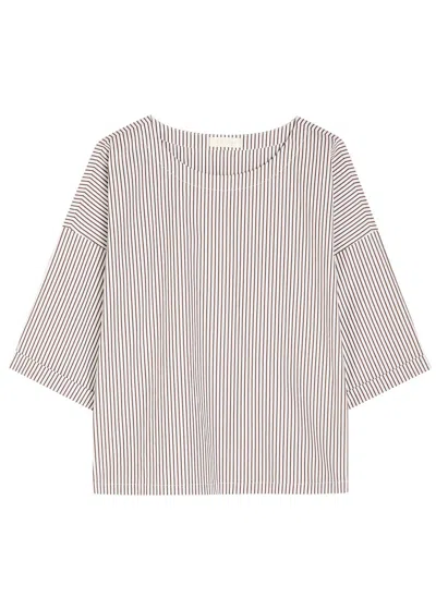 Suzie Kondi Saria Striped Cotton-poplin Top In Neutral