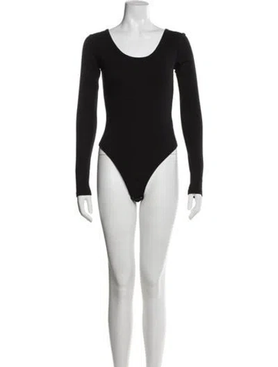 Pre-owned Suzie Kondi Scoop Neck Long Sleeve Bodysuit In Black