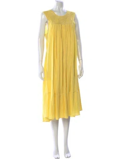 Pre-owned Suzie Kondi Scoop Neck Midi Length Dress In Yellow